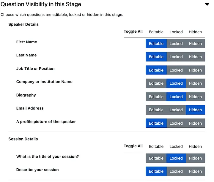 Setting Question Visibility for a Stage image